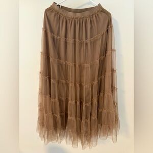 Seta-Chic Layered Tan Maxi Skirt
